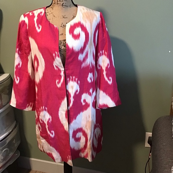 Chico’s Topper Ikat Bloom 3/4 Sleeve Jacket Haute Pink Size 3 (XL/16) NWT - Picture 1 of 12